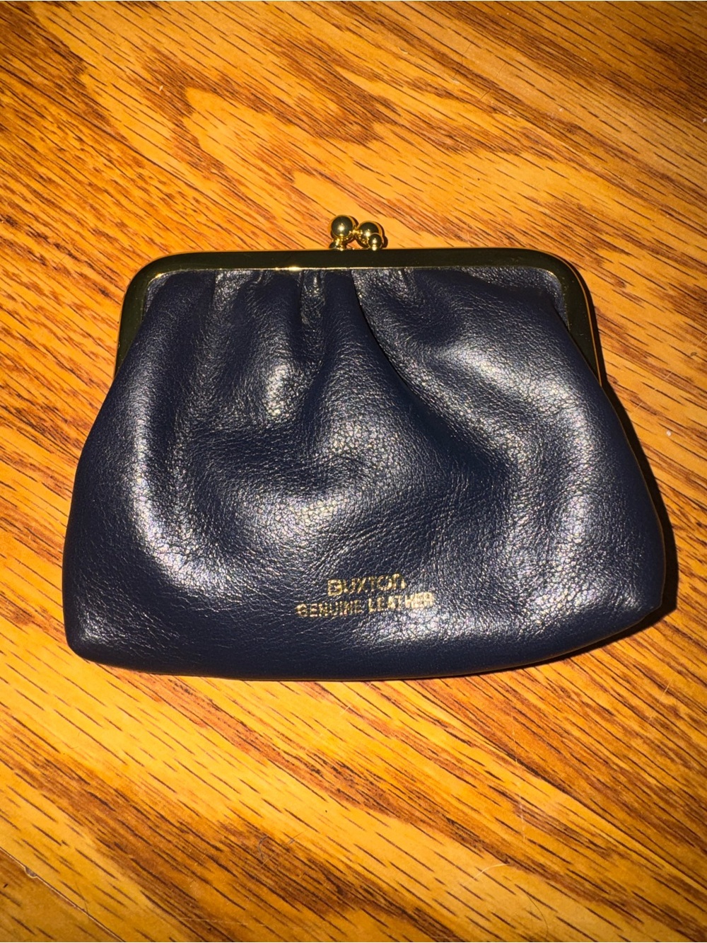 Buxton Navy Blue Genuine Leather Kiss-Lock Coin Purse